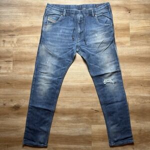 Diesel Denim Sweatpants Men 32 Blue Krooley-NE Taper Joggers Distressed 0816D